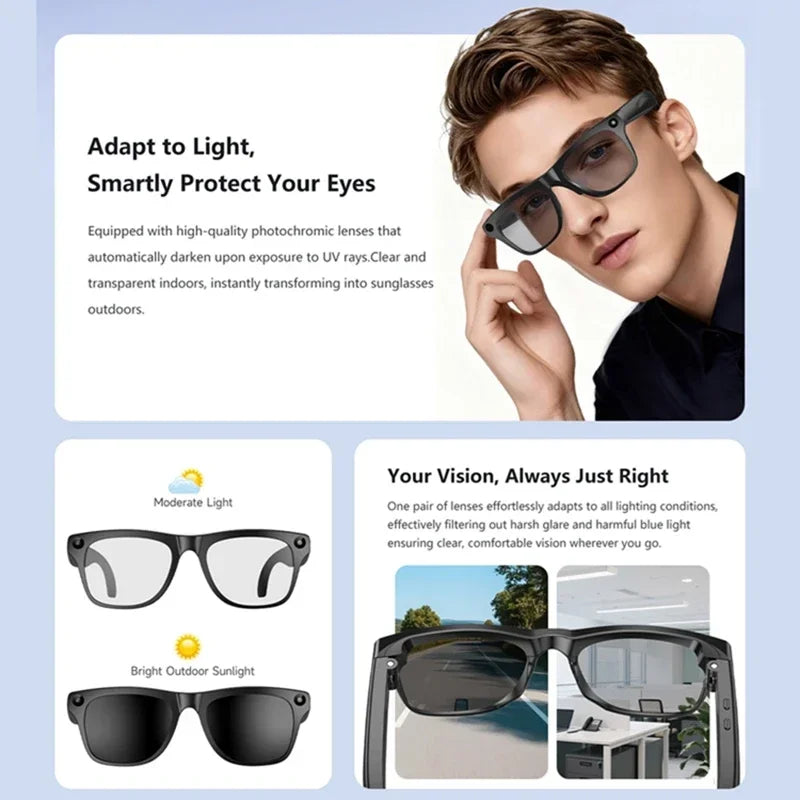 Lenovo AI Smart Glasses 8K HD Photochromic Multifunction Bluetooth Calling Voice Assistant Music Player Translate Camera HOT