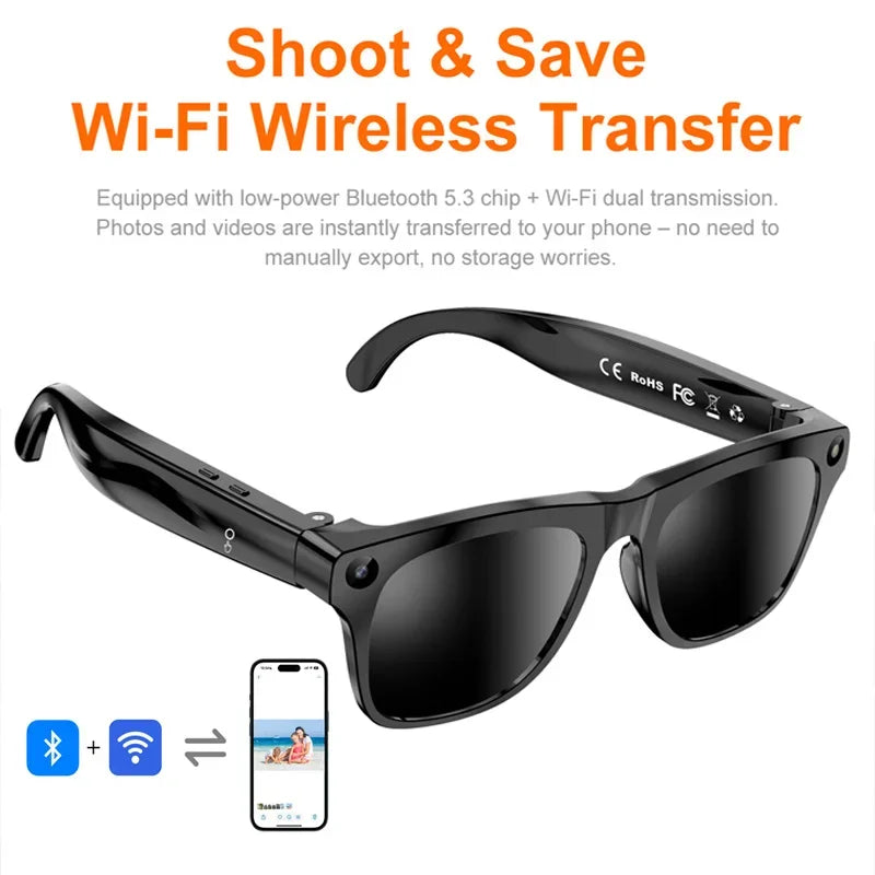 Lenovo AI Smart Shooting Glasses 800W HD Camera Wireless Bluetooth Calling Translation For Men Women Sunglasses With 3 Lenses