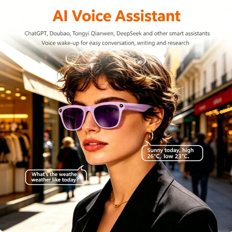 Lenovo AI Smart Shooting Glasses 800W HD Camera Wireless Bluetooth Calling Translation For Men Women Sunglasses With 3 Lenses