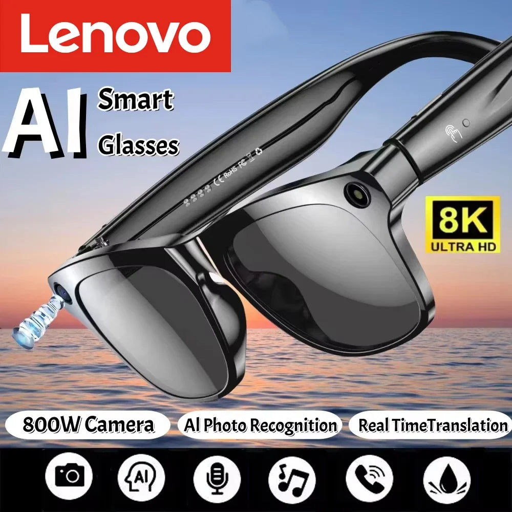 Lenovo AI Smart Glasses 8K HD Photochromic Multifunction Bluetooth Calling Voice Assistant Music Player Translate Camera HOT