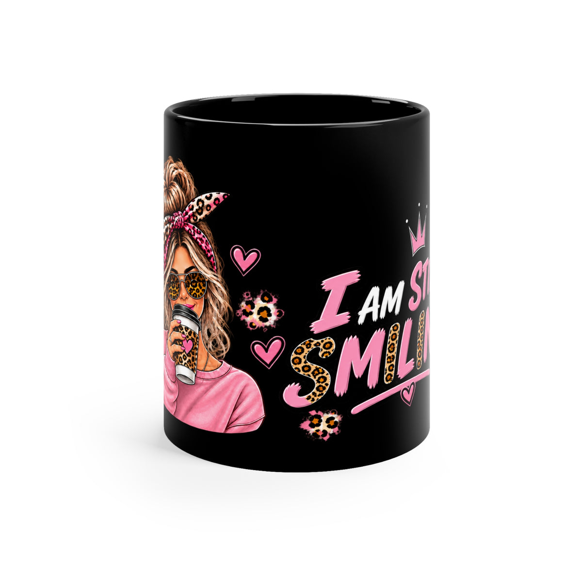 I Am So Smiley Coffee Mug — Cute Leopard Print Girl 11oz