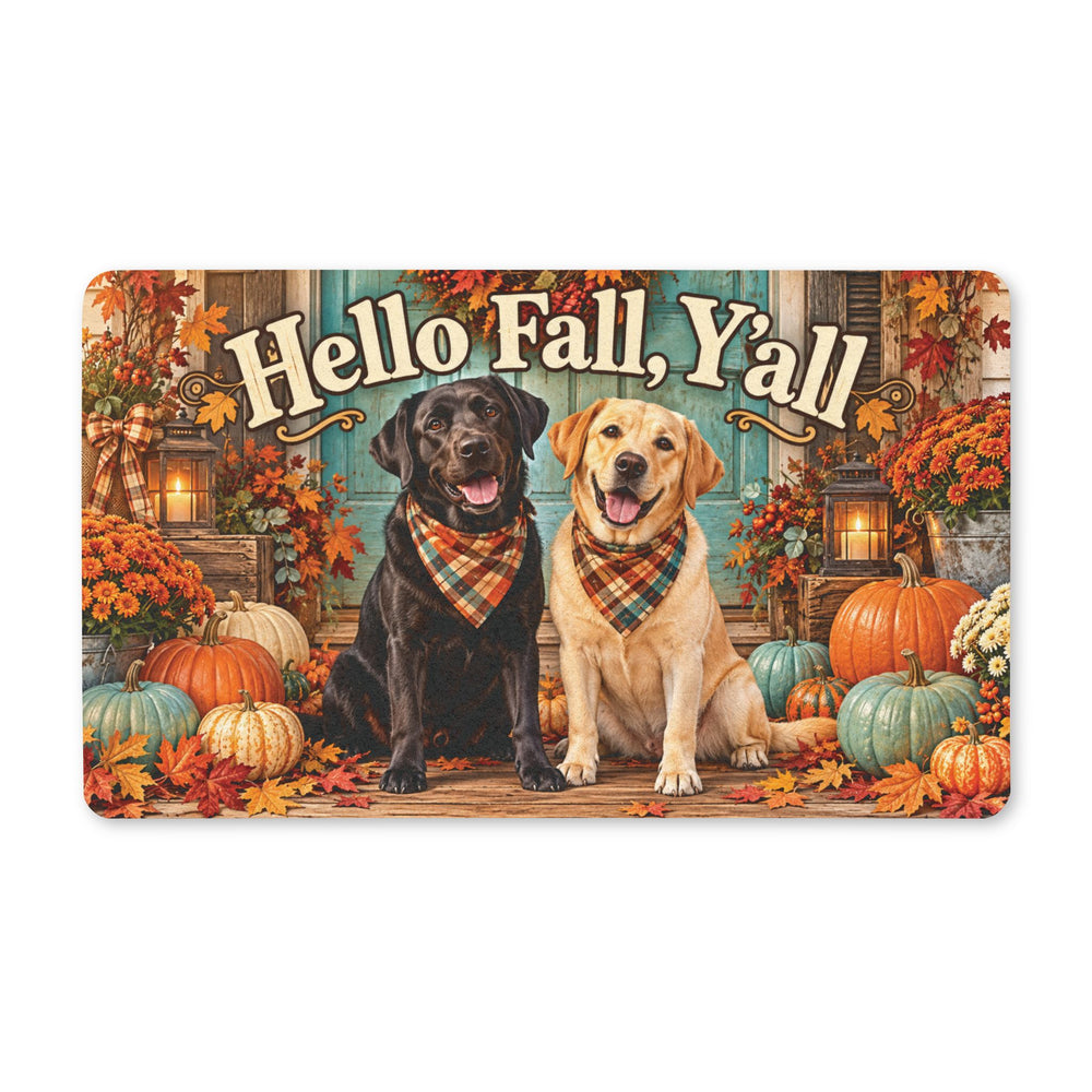 Hello Fall, Y'all Dog Doormat — Autumn Pumpkin Welcome Mat