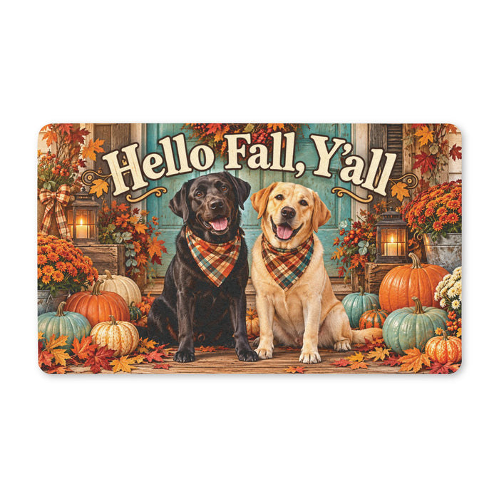 Hello Fall, Y'all Dog Doormat — Autumn Pumpkin Welcome Mat