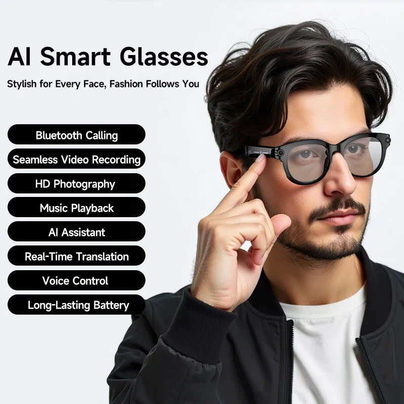 Lenovo AI Smart Glasses 8K Remote Control Touch Photo Camera Recording Voice Assistant Translator Wireless Bluetooth Sunglasses