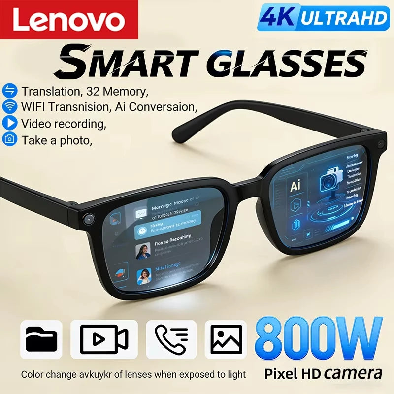 Lenovo AI Smart Glasses 8K HD Photochromic Multifunction Bluetooth Calling Voice Assistant Music Player Translate Camera HOT